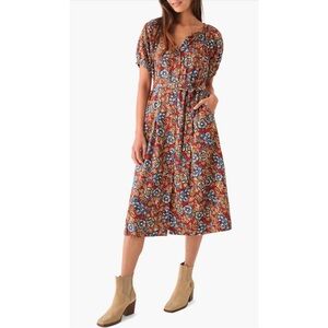 Faherty Red Linen Floral Dress